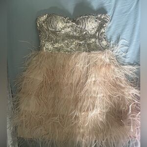 Bebe isis sequin feather dress size (S)